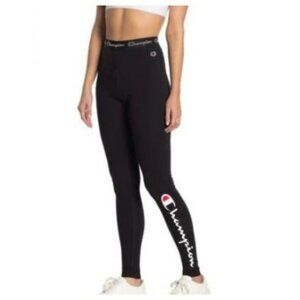 Champion Leggings XS Womens Black Logo Cotton Blend Stretch Sporting